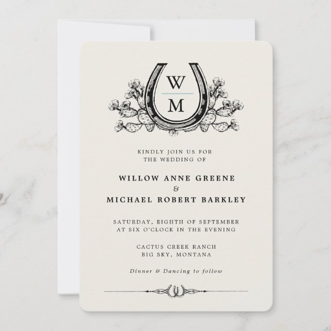 Horseshoe Cactus Western Country Photo  Wedding  Invitation (Front)