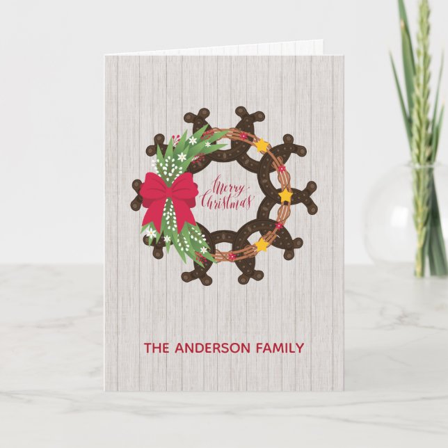 Horseshoe Christmas Wreath Holiday Card (Front)