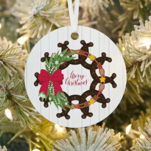 Horseshoe Christmas Wreath Photo Metal Ornament
