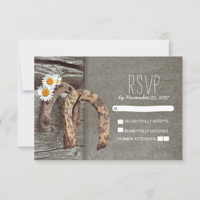 Horseshoe country rustic wedding RSVP cards (Front)