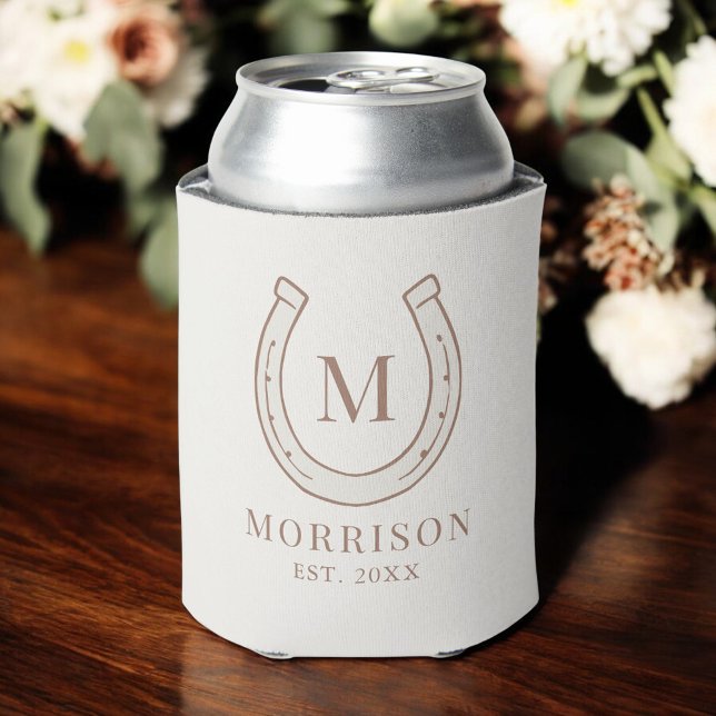 Horseshoe Country Western Monogram Wedding Can Cooler (Creator Uploaded)
