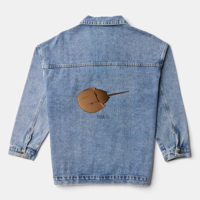 Horseshoe crab cartoon illustration denim jacket (Back)