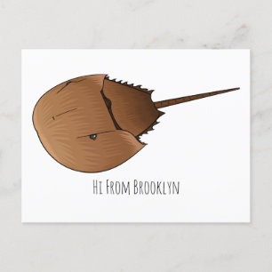 Horseshoe crab cartoon illustration postcard