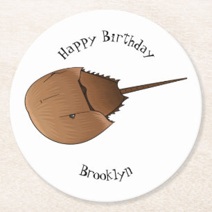 Horseshoe crab cartoon illustration round paper coaster