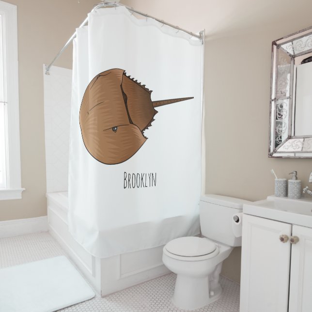 Horseshoe crab cartoon illustration shower curtain (In Situ)