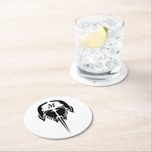 Horseshoe Crab in Tribal Tattoo Style Round Paper Coaster
