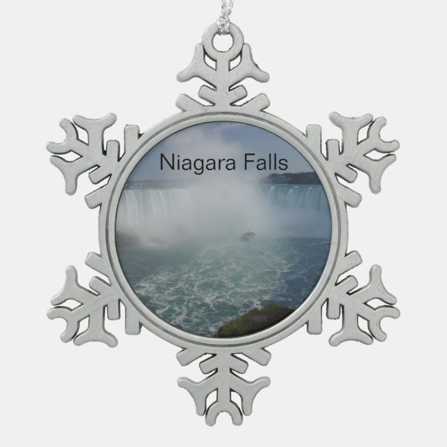 Horseshoe Falls in Niagara Falls Snowflake Pewter Christmas Ornament (Front)