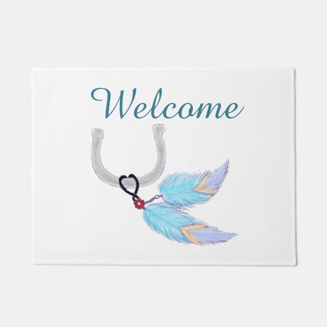 Horseshoe feathers Spiegeland Welcome Doormat (Front)