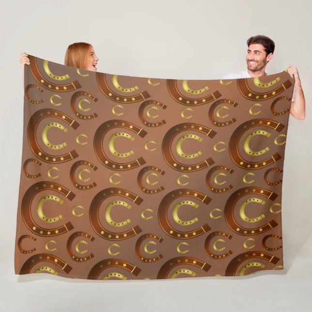 horseshoe, gold brown pattern fleece blanket (In Situ)