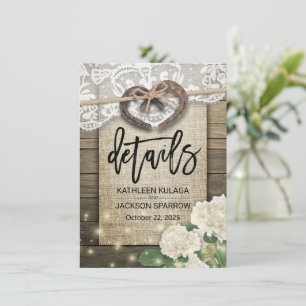 Horseshoe Heart Country Wedding Information Detail Enclosure Card