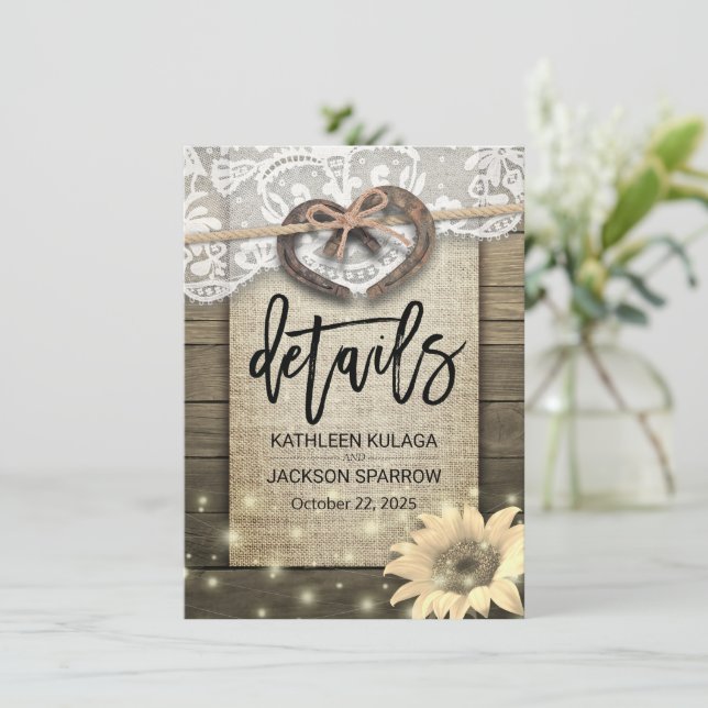 Horseshoe Heart Country Wedding Information Detail Enclosure Card (Standing Front)