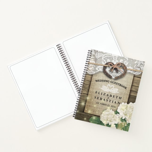 Horseshoe Hydrangea Wood Country Wedding Guestbook Notebook (Inside)