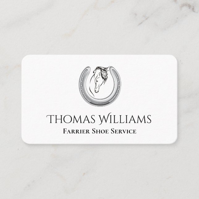 Horseshoe Logo Equestrian Horse Farrier Service Business Card (Front)