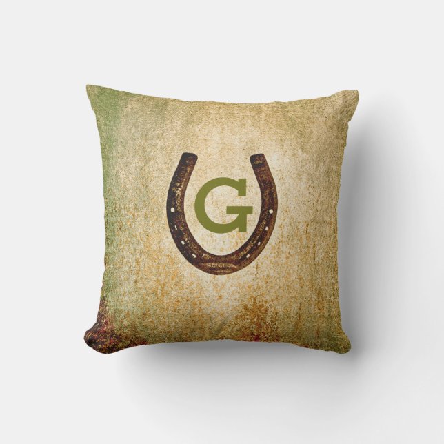 Horseshoe Monogram Initial to Personalise Outdoor Cushion (Front)
