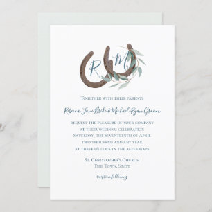 Horseshoe Monogram Sage Botanical Watercolor Invitation