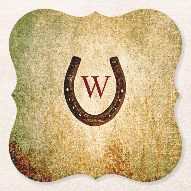 Horseshoe Monogrammed Paper Coaster (Front)