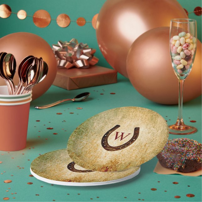 Horseshoe Monogrammed Paper Plates (Multi)