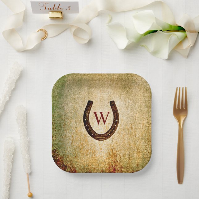 Horseshoe Monogrammed Paper Plates (Wedding)