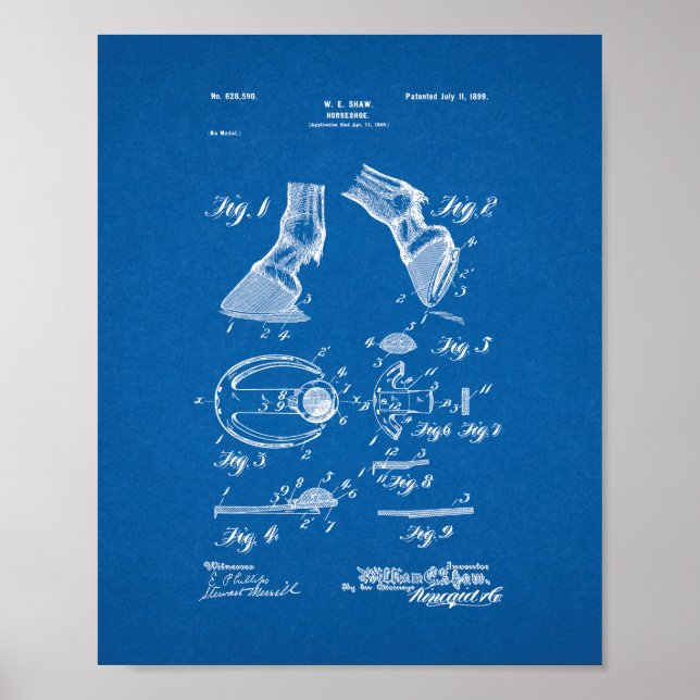 Horseshoe Patent - Blueprint Poster (Front)