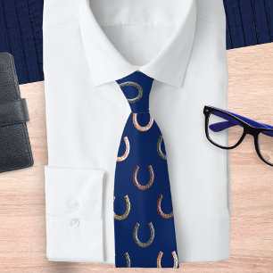 Horseshoe Pattern Equestrian Horse Rider Blue Tie
