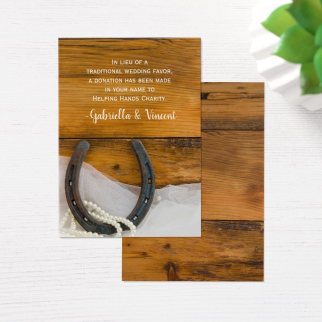 Horseshoe Pearl Country Wedding Charity Favor Card (Desk)