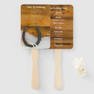 Horseshoe Pearls Country Western Wedding Programs Hand Fan