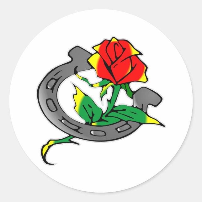 Horseshoe & Rose Tattoo Classic Round Sticker (Front)