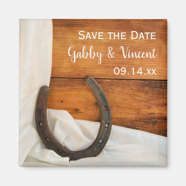 Horseshoe Satin Western Wedding Save the Date Magnet (Front)