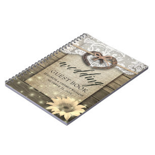 Horseshoe Sunflower Wood Country Wedding Guestbook Notebook