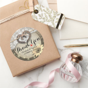 Horseshoe Sunflower Wood Country Wedding Thank You Classic Round Sticker