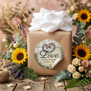 Horseshoe Sunflower Wood Country Wedding Thank You Classic Round Sticker