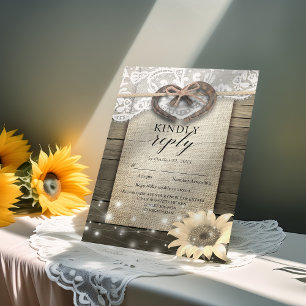 Horseshoe Sunflower Wood Wedding RSVP Kindly Reply Card