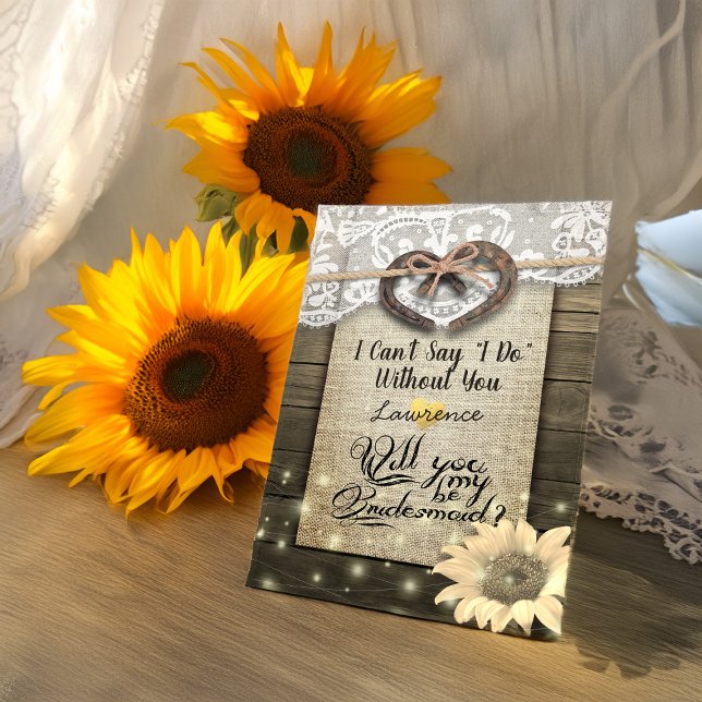 Horseshoe Sunflower Wood Will You Be My Bridesmaid Invitation (Creator Uploaded)