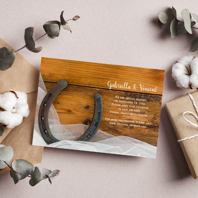 Horseshoe Veil Country Barn Wedding Save the Date Invitation (Creator Uploaded)