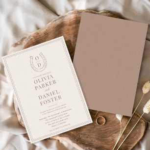 Horseshoe Western Country Brown Monogram Wedding Invitation