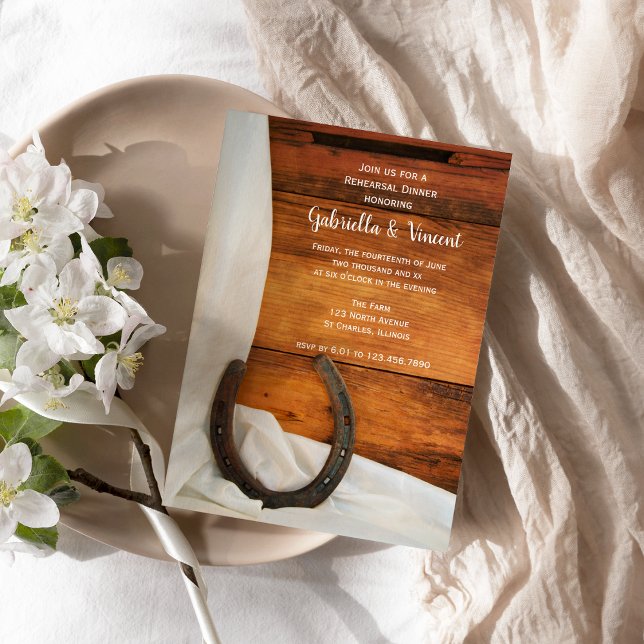 Horseshoe White Satin Western Rehearsal Dinner Invitation (Creator Uploaded)