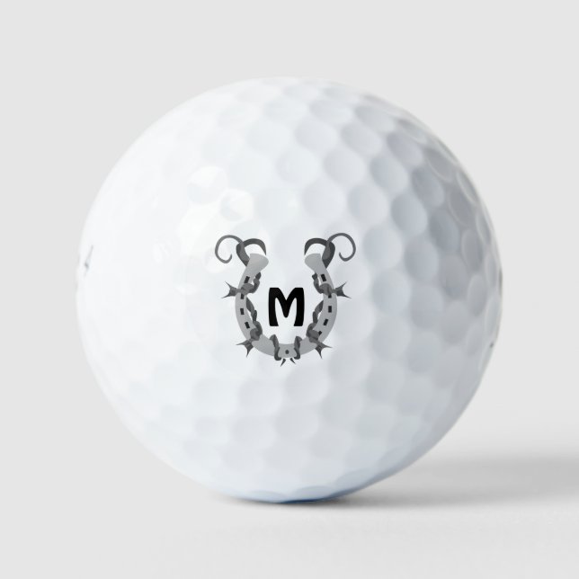 Horseshoe Wrapped in Barbed Wire Monogram Golf Balls (Front)