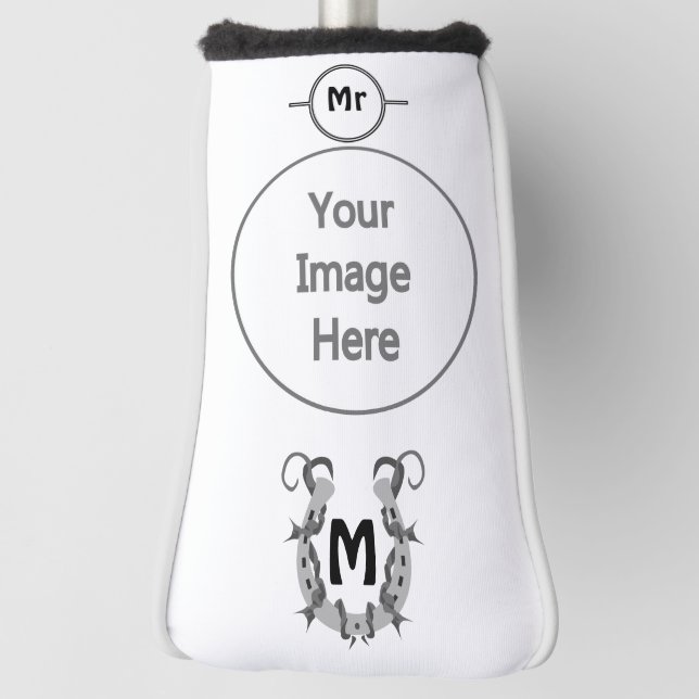 Horseshoe Wrapped in Barbed Wire Monogram Golf Head Cover (Rotate 90)