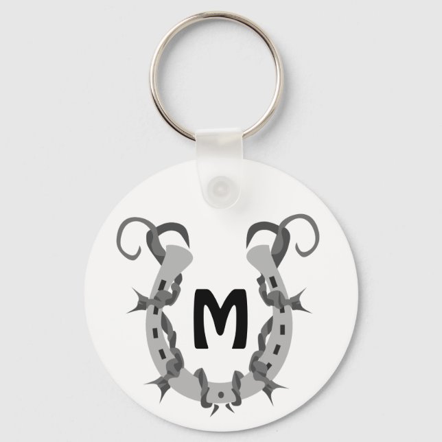 Horseshoe Wrapped in Barbed Wire Monogram Key Ring (Front)
