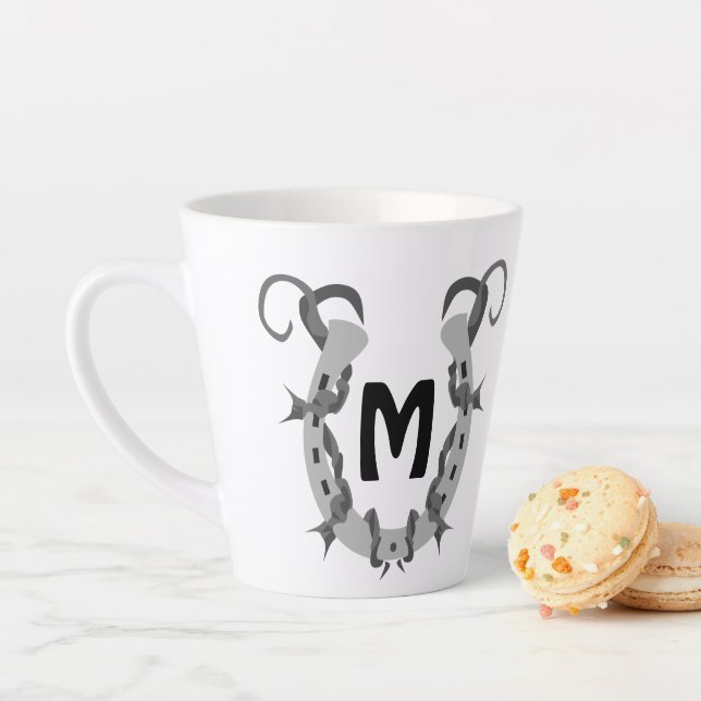 Horseshoe Wrapped in Barbed Wire Monogram Latte Mug (In Situ)