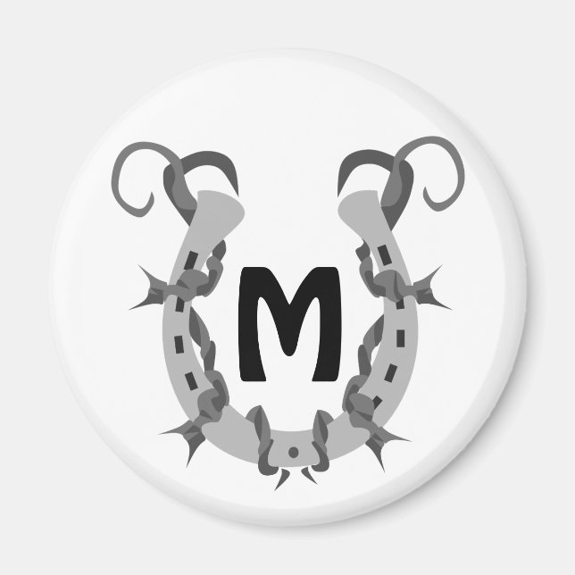 Horseshoe Wrapped in Barbed Wire Monogram Magnet (Front)