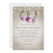 Horseshoes and Lights Floral Barn Wood Invitation