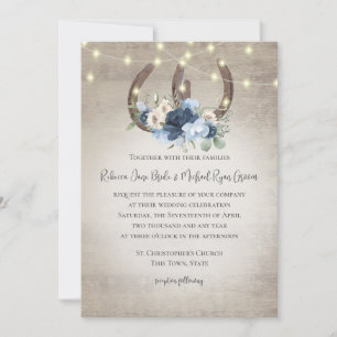Horseshoes and Lights Floral Barn Wood Invitation