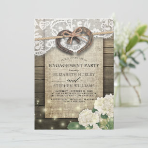Horseshoes Burlap Lace Hydrangea Engagement Party Invitation