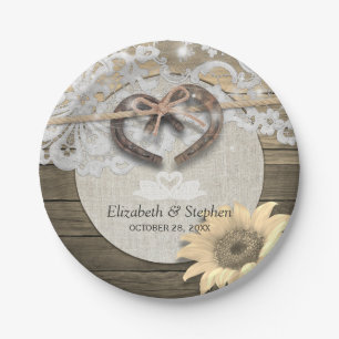 Horseshoes Burlap Lace Sunflowers Wedding Shower Paper Plate