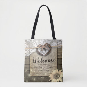 Horseshoes Heart Sunflower Country Wedding Welcome Tote Bag