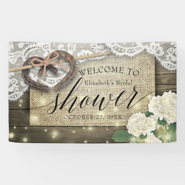Horseshoes Hydrangea Country Bridal Shower Welcome Banner (Horizontal)