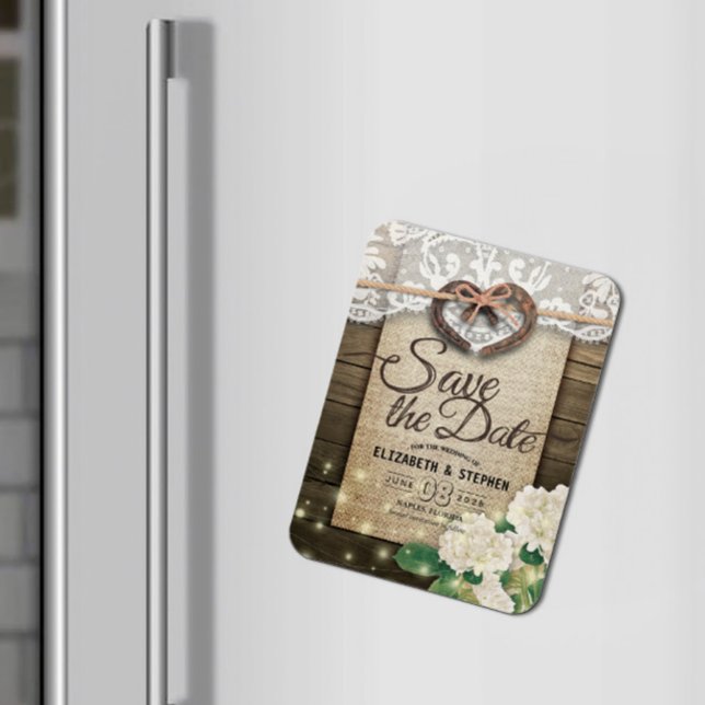 Horseshoes Hydrangea Country Wedding Save The Date Magnet (Creator Uploaded)