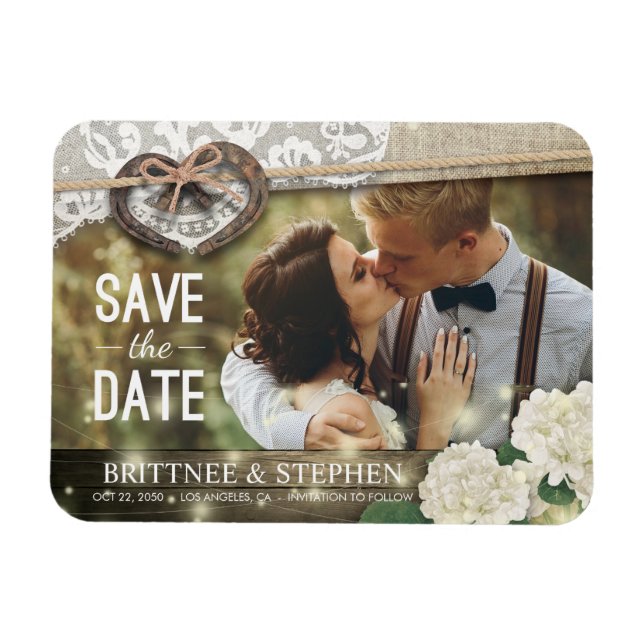 Horseshoes Hydrangea Wedding Save The Date Photo Magnet (Horizontal)