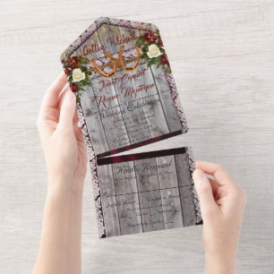 Horseshoes & Lace Gettin' Hitched Wedding All In One Invitation
